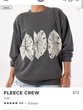 ALOHA Collection Women's Charcoal Fleece Crew Sweatshirt with Cream Kalo Print L